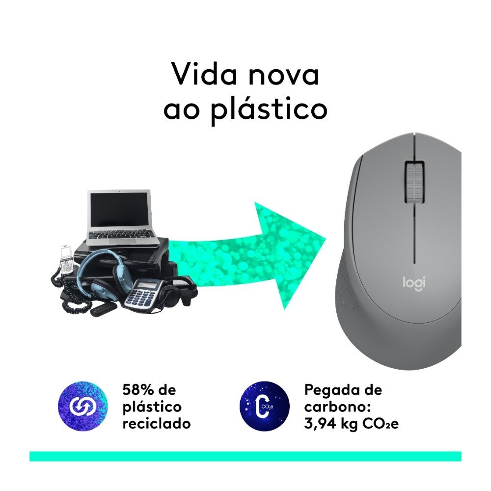 Imagem 7 de 9 do produto Mouse sem fio Logitech M280 com Conexão USB e Pilha Inclusa, Cinza - 910-004285