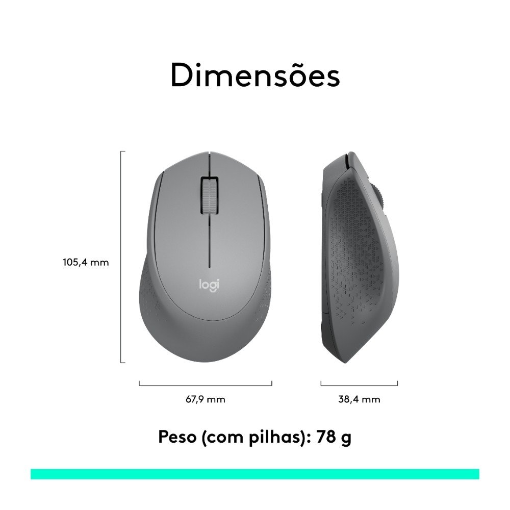 Imagem 9 de 9 do produto Mouse sem fio Logitech M280 com Conexão USB e Pilha Inclusa, Cinza - 910-004285