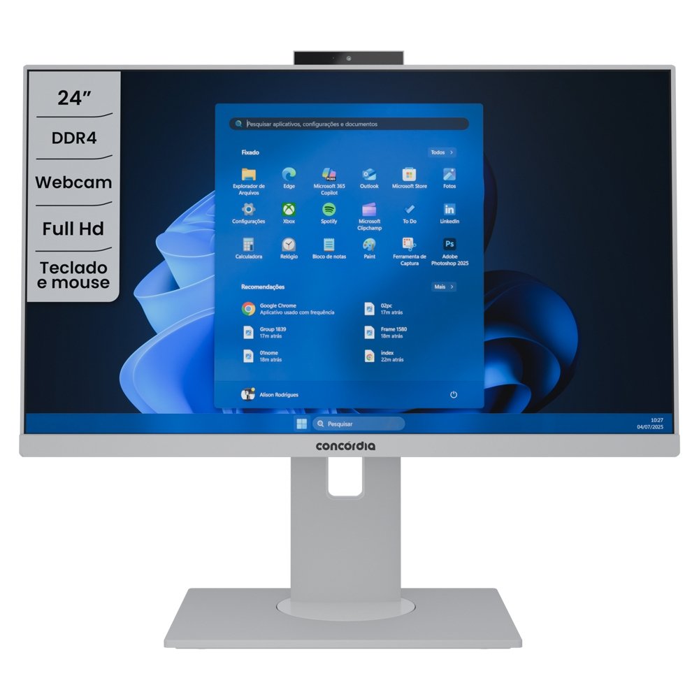 "Computador All In One Concórdia Core I7 10700 8GB Ddr4 SSD 512gb 23.8""full Hd Webcam Wifi WINDOWS 11 Pro Branco" em Campinas - foto 2