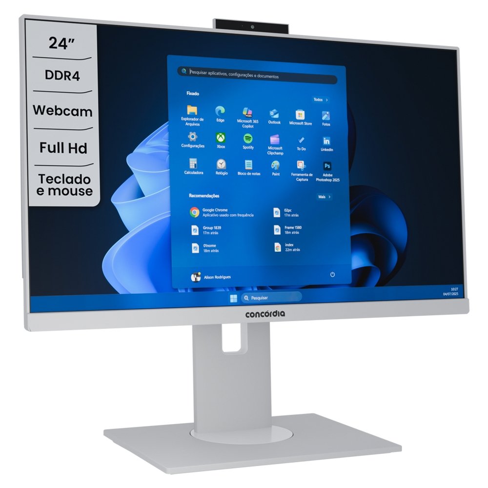 "Computador All In One Concórdia Core I7 10700 8GB Ddr4 SSD 512gb 23.8""full Hd Webcam Wifi WINDOWS 11 Pro Branco" em Campinas