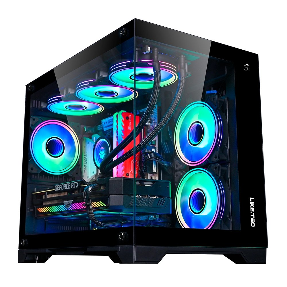 Gabinete Gamer Liketec Mad Rock, Mini Tower, M-ATX, Lateral e Frontal em Vidro Temperado, Sem Fans, Preto - LC-CB3X2-MADROCK-2077