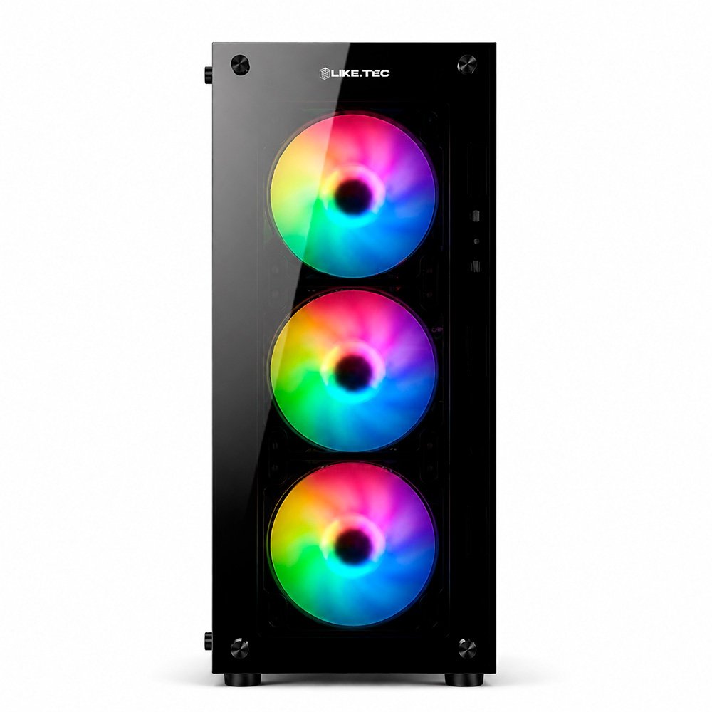 Imagem 2 de 7 do produto Gabinete Gamer Liketec Matrix V2, Mid Tower, Rainbow, ATX, Lateral e Frontal em Vidro Temperado, 3 Ventoinhas, Preto - MATRIX V2