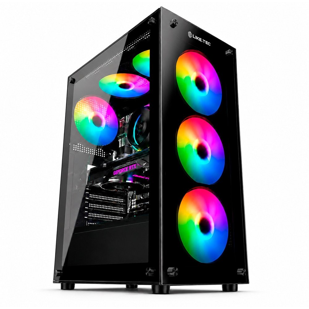 Gabinete Gamer Liketec Matrix V2, Mid Tower, Rainbow, ATX, Lateral e Frontal em Vidro Temperado, 3 Ventoinhas, Preto - MATRIX V2 - view 3