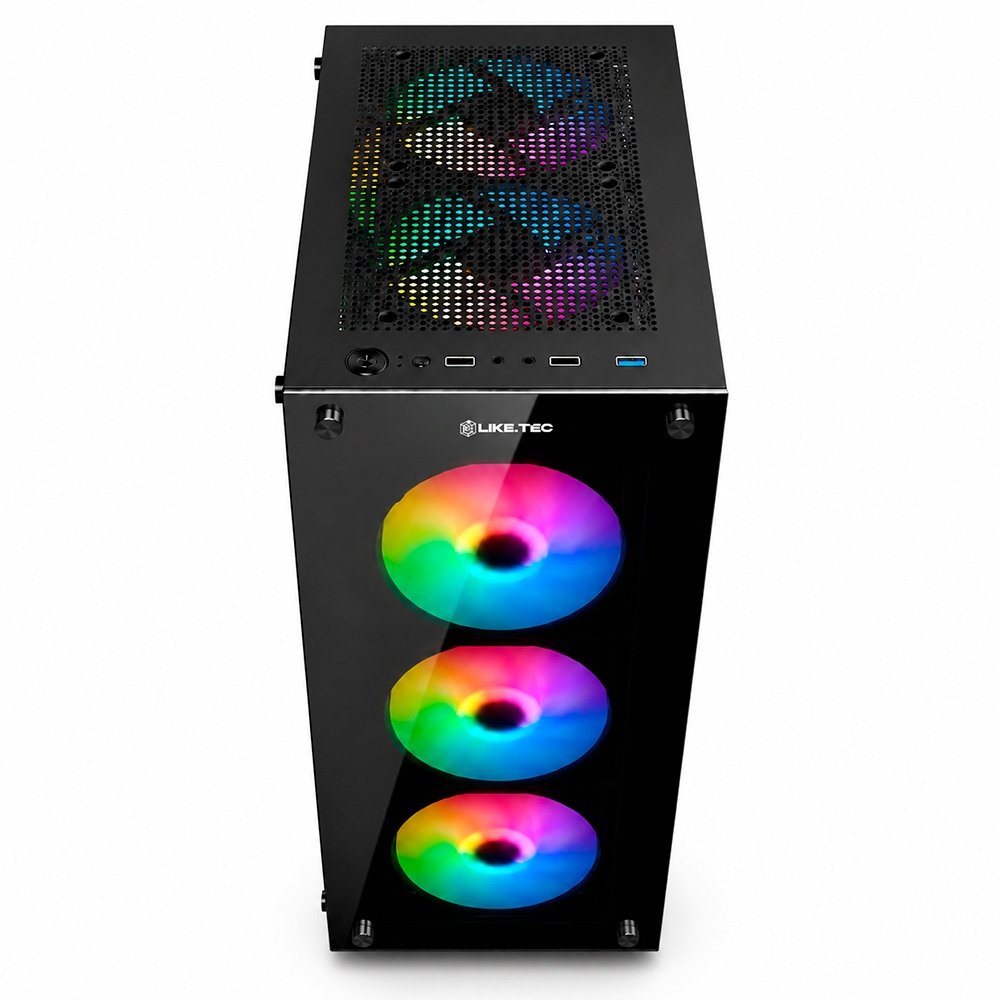 Gabinete Gamer Liketec Matrix V2, Mid Tower, Rainbow, ATX, Lateral e Frontal em Vidro Temperado, 3 Ventoinhas, Preto - MATRIX V2 - view 4