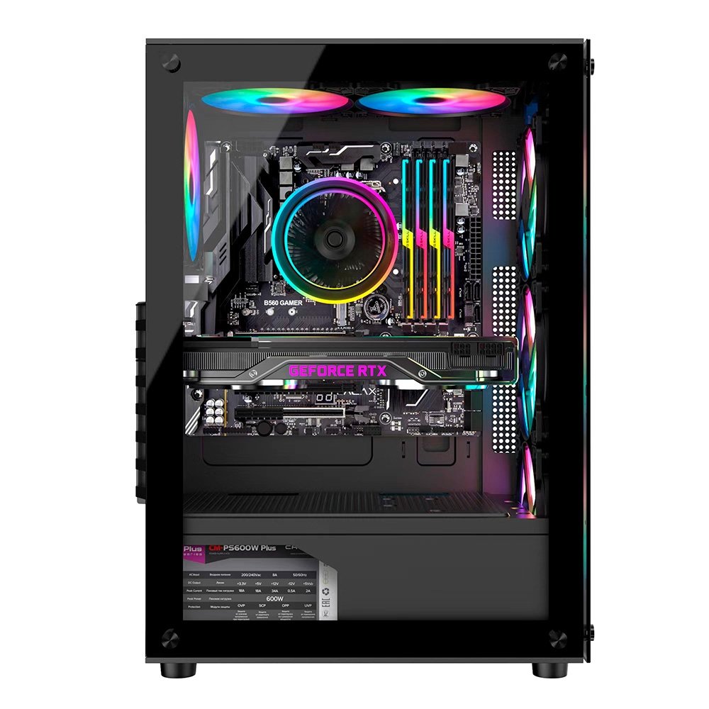 Imagem 6 de 7 do produto Gabinete Gamer Liketec Matrix V2, Mid Tower, Rainbow, ATX, Lateral e Frontal em Vidro Temperado, 3 Ventoinhas, Preto - MATRIX V2