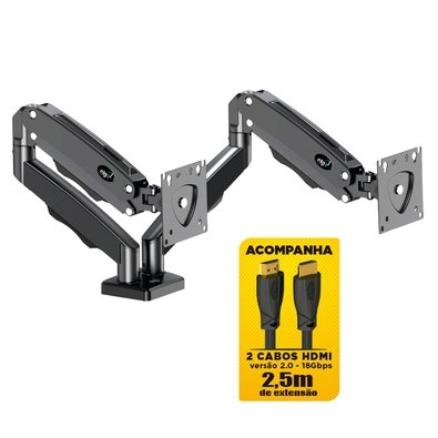 Suporte Articulado de Mesa para 2 Monitores DE 17" a 35"+ ELG, Com Pistão a Gás, 2 Cabos HDMI de 2.5m - F196HDMI