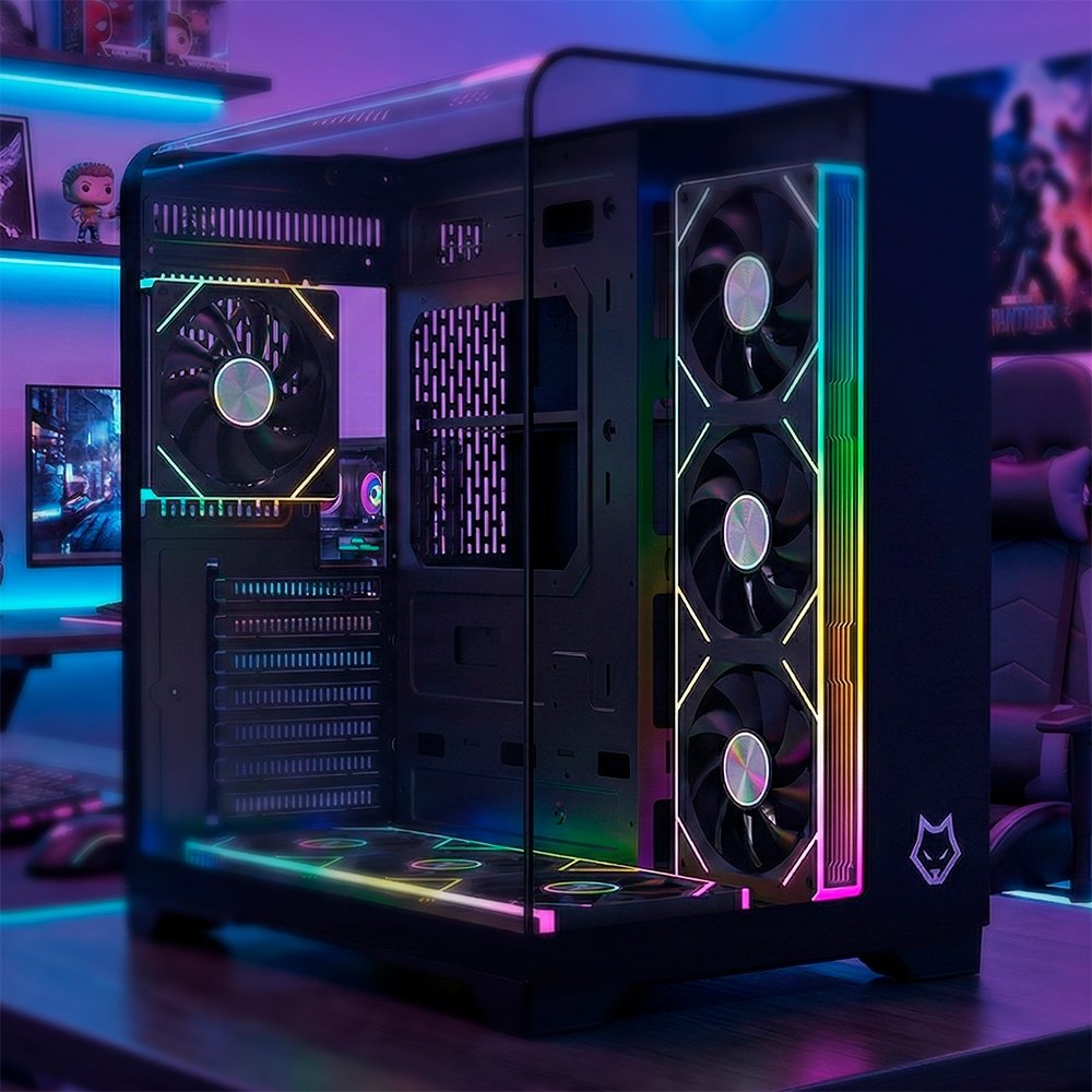 Imagem 2 de 8 do produto Gabinete Gamer Husky Dome 700, 7 Fans ARGB, Vidro Temperado Frontal/Lateral, Water Cooler 360mm, ATX/M-ATX, USB 3.0 - HGN700PT