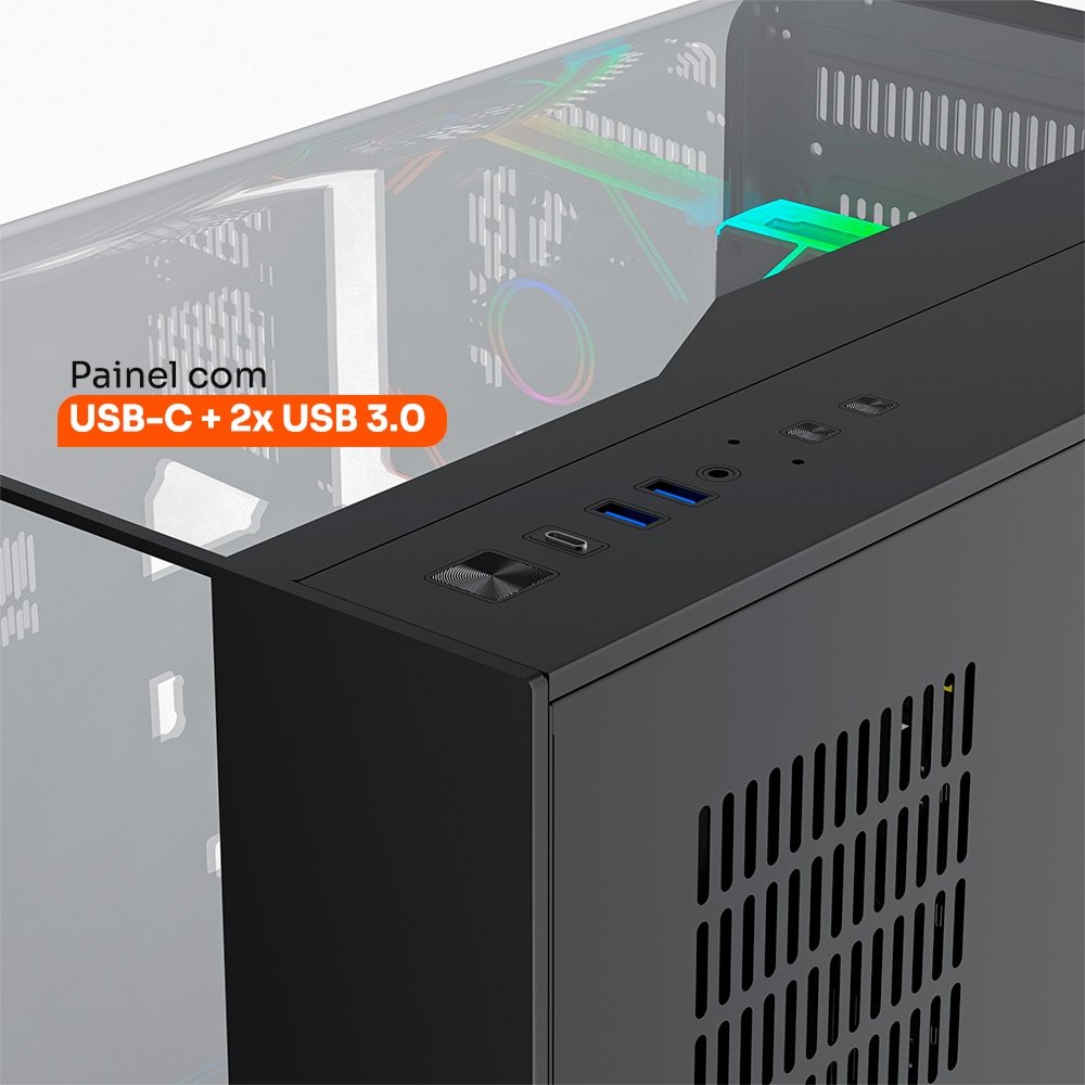 Imagem 4 de 8 do produto Gabinete Gamer Husky Dome 700, 7 Fans ARGB, Vidro Temperado Frontal/Lateral, Water Cooler 360mm, ATX/M-ATX, USB 3.0 - HGN700PT