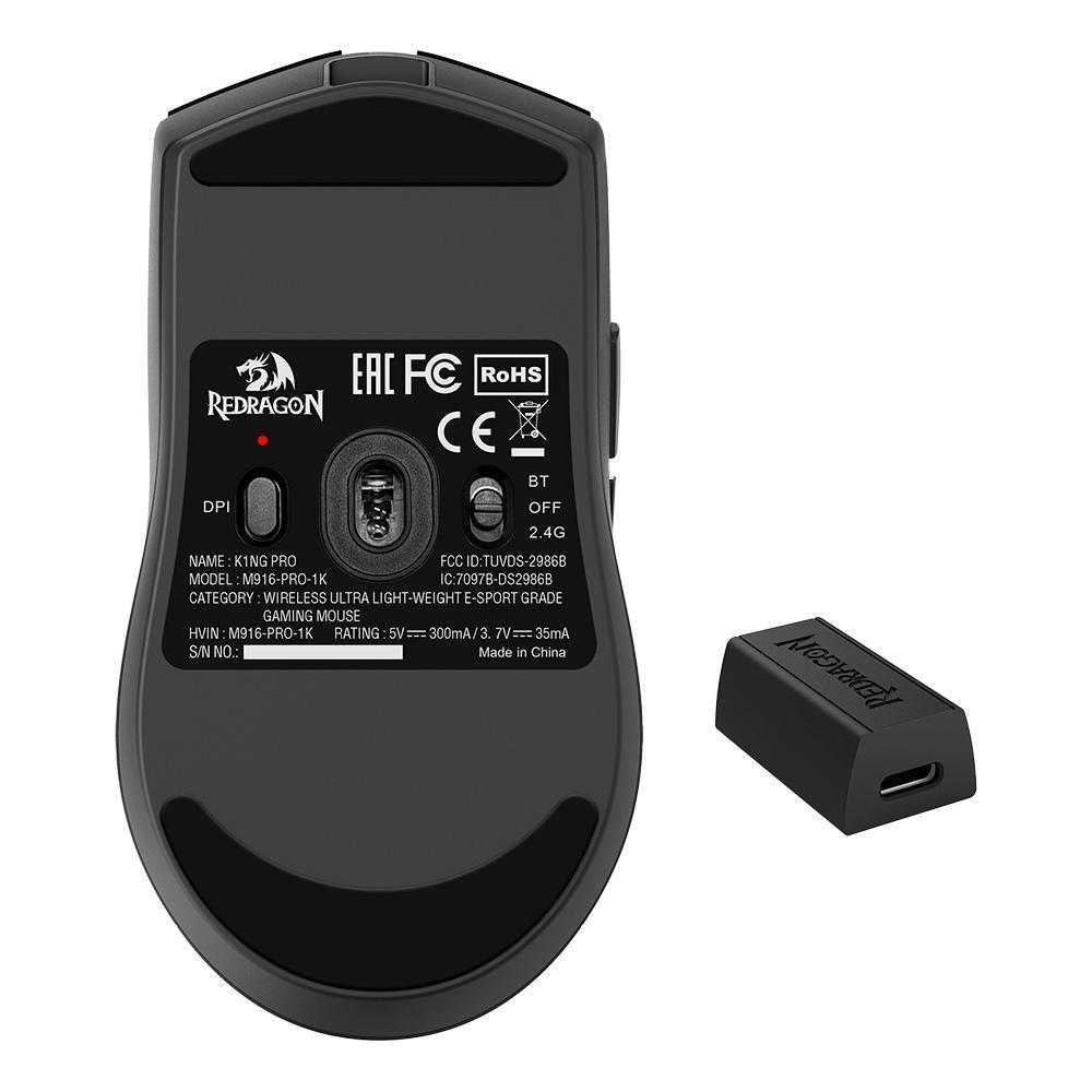 Mouse Gamer Sem Fio Redragon King 4K Pro, Wireless, 26000 DPI, 7 Botões, Preto - M916-PRO-4K - view 7