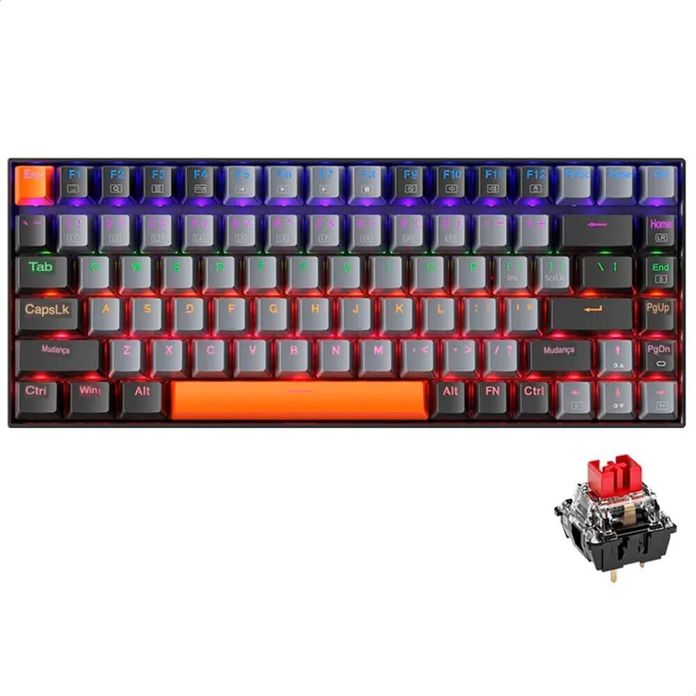 Teclado Mecânico Gamer Machenike K500A-B84, RGB, Switch HUANO BROWN, 75% TKL, Hot-Swappable, Cinza Escuro e Laranja - K500A-B84 LG HRD EN Teclado Mecânico Gamer Machenike K500A-B84, RGB, Switch HUANO BROWN, 75% TKL, Hot-Swappable, Cinza Escuro e Laranja - K500A-B84 LG HRD EN