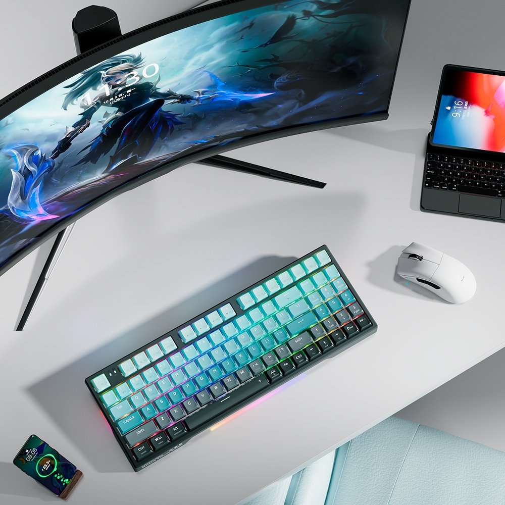 Teclado Mecânico Gamer Machenike K500F-B94W, RGB Switch GR Silver, Tri-Mode Gasket Mount 96%, Verde - JJ02GZ00D - view 5
