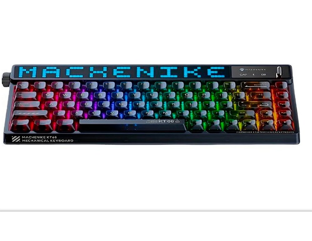 Teclado Mecânico Gamer Machenike KT68-B68W Pro, 65%, Switch Gateron North Pole Linear, Tri-Mode, com Tela LED, RGB, Preto - KT68 PRO RGB BK