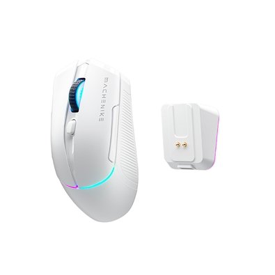 Mouse Gamer Machenike L8 Pro, RGB, Support 8K, 2.4GHz Wireles + DOCK RGB, Carregamento Sem Fio, Branco - JJ02G3006
