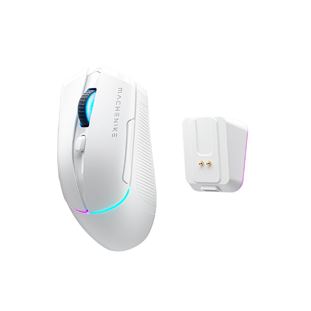 Mouse Gamer Machenike L8 Pro, RGB, Support 8K, 2.4GHz Wireles + DOCK RGB, Carregamento Sem Fio, Branco - JJ02G3006