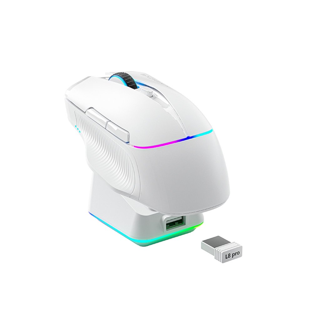 Imagem 5 de 10 do produto Mouse Gamer Machenike L8 Pro, RGB, Support 8K, 2.4GHz Wireles + DOCK RGB, Carregamento Sem Fio, Branco - JJ02G3006