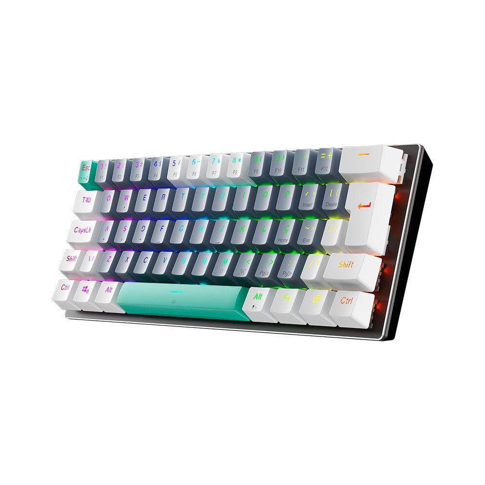 Imagem 6 de 9 do produto Teclado Mecânico Gamer Machenike K500-B61, RGB Switch Blue, HotSwap, C/Fio, PT-BR, Cinza e Branco