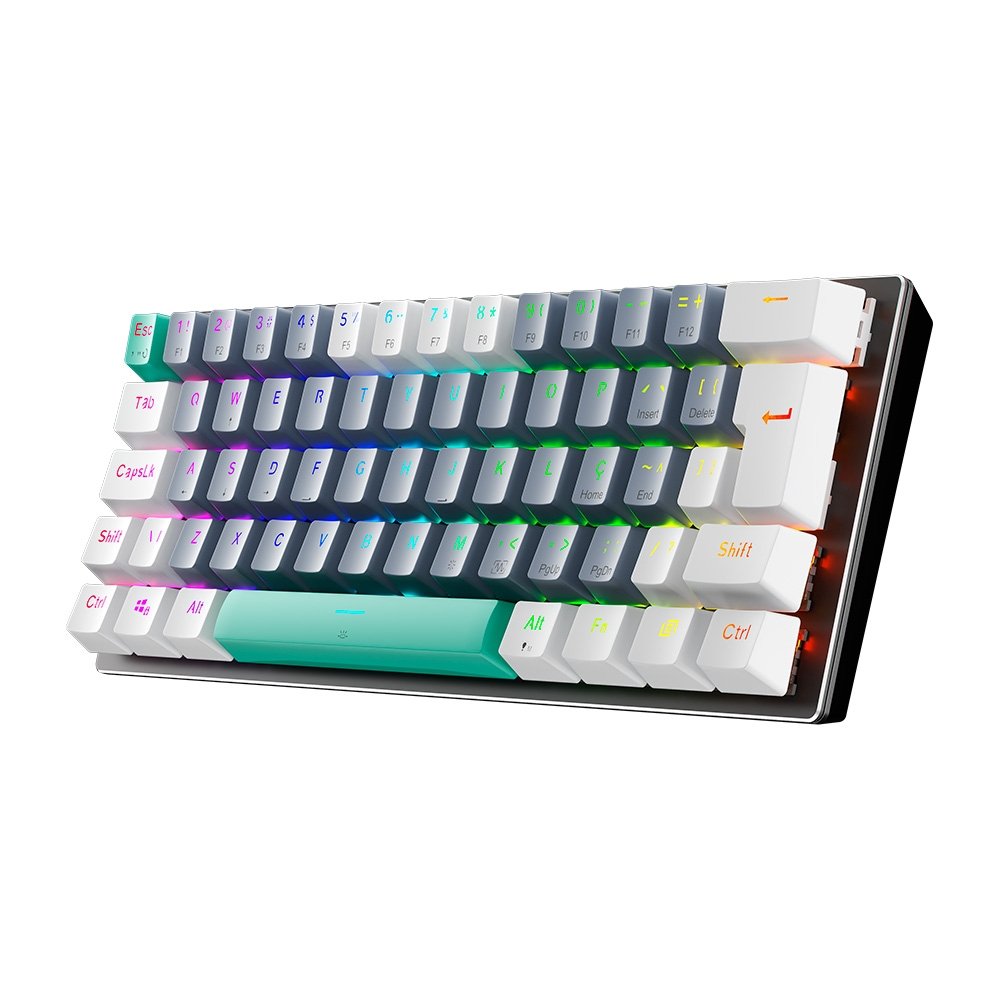Teclado Mecânico Gamer Machenike K500-B61, RGB Switch Red, HotSwap, C/Fio, PT-BR, Cinza e Branco