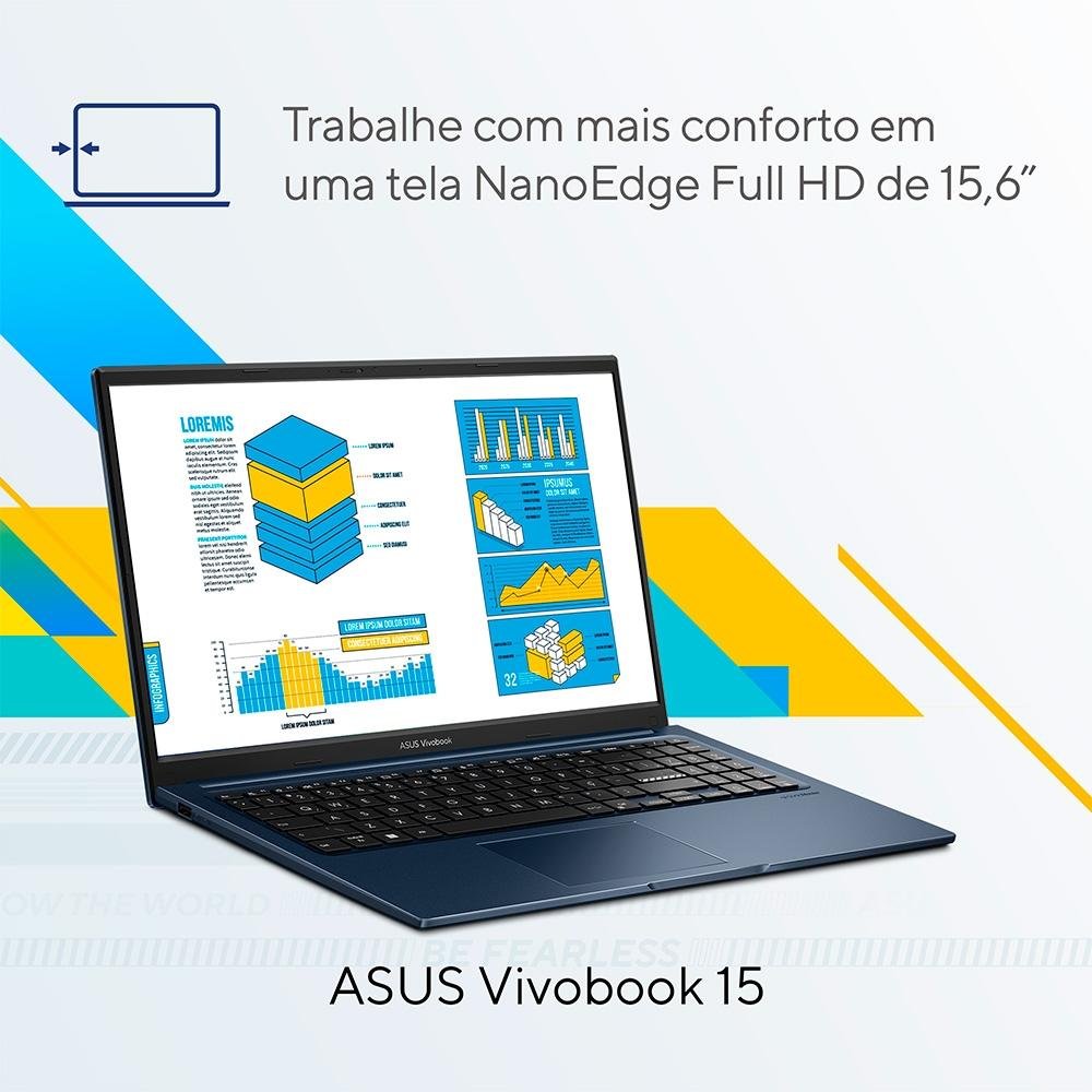 Imagem 5 de 17 do produto Notebook ASUS Vivobook 15, Intel Core i5 1235U, 8GB RAM, SSD 256GB, 15.6", KeepOS, Quiet Blue, X1504ZA-NJ982