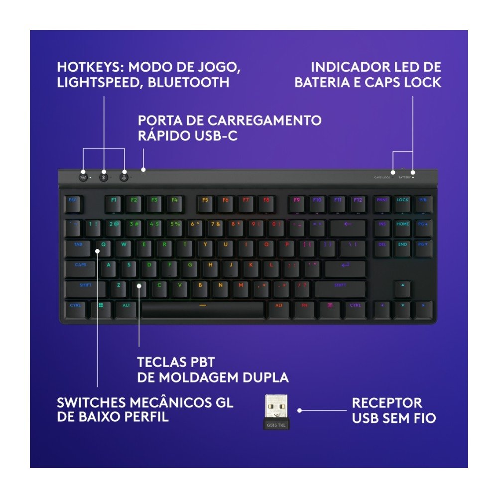 Teclado Sem Fio Mecânico Gamer ( Balão.info) G515, RGB, Bluetooth, com Design TKL,Tecnologia ( Balão.info), Preto - 920-( Balão.info - foto 6
