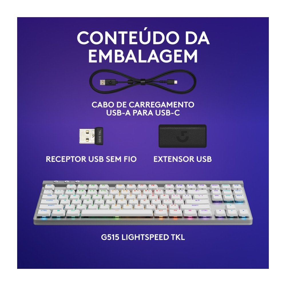 Teclado Sem Fio Mecânico Gamer ( Balão.info) G515, RGB, Bluetooth, com Design TKL,Tecnologia ( Balão.info), Branco - 920-( Balão.info - foto 8