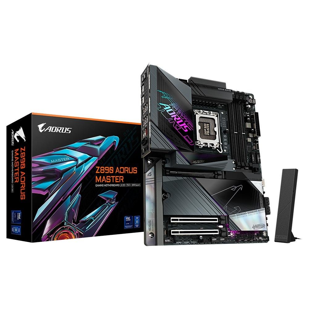 Placa-Mãe Gigabyte Z890 AORUS MASTER, Intel, ATX, DDR5, RGB, Wi-Fi 7, Bluetooth, Preto - Z890 AORUS MASTER Placa-Mãe Gigabyte Z890 AORUS MASTER, Intel, ATX, DDR5, RGB, Wi-Fi 7, Bluetooth, Preto - Z890 AORUS MASTER