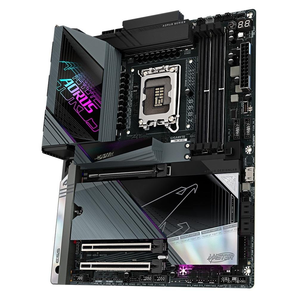 Placa-Mãe Gigabyte Z890 AORUS MASTER, Intel, ATX, DDR5, RGB, Wi-Fi 7, Bluetooth, Preto - Z890 AORUS MASTER Placa-Mãe Gigabyte Z890 AORUS MASTER, Intel, ATX, DDR5, RGB, Wi-Fi 7, Bluetooth, Preto - Z890 AORUS MASTER