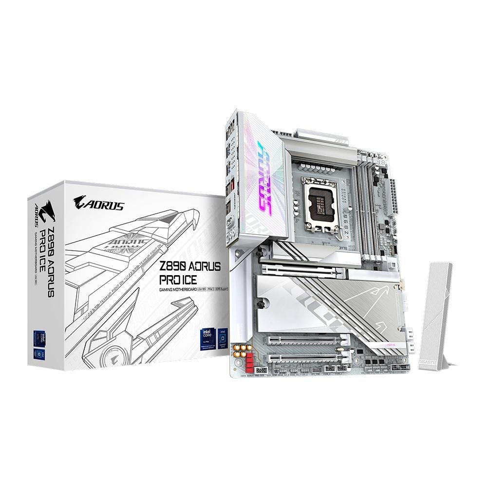 Placa-Mãe Gigabyte Z890 AORUS PRO ICE, Intel, ATX, DDR5, RGB, Wi-Fi 7, Bluetooth, Branco- Z890 AORUS PRO ICE 4