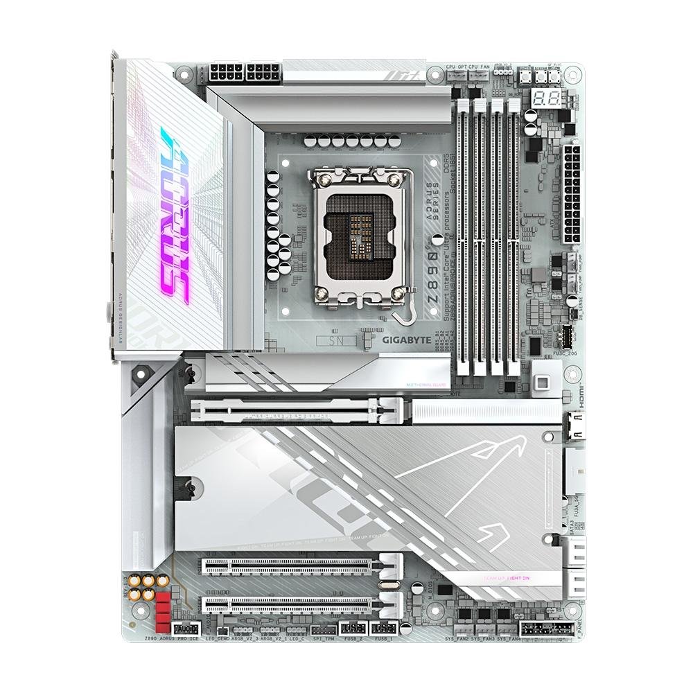 Imagem 2 de 7 do produto Placa-Mãe Gigabyte Z890 AORUS PRO ICE, Intel, ATX, DDR5, RGB, Wi-Fi 7, Bluetooth, Branco- Z890 AORUS PRO ICE