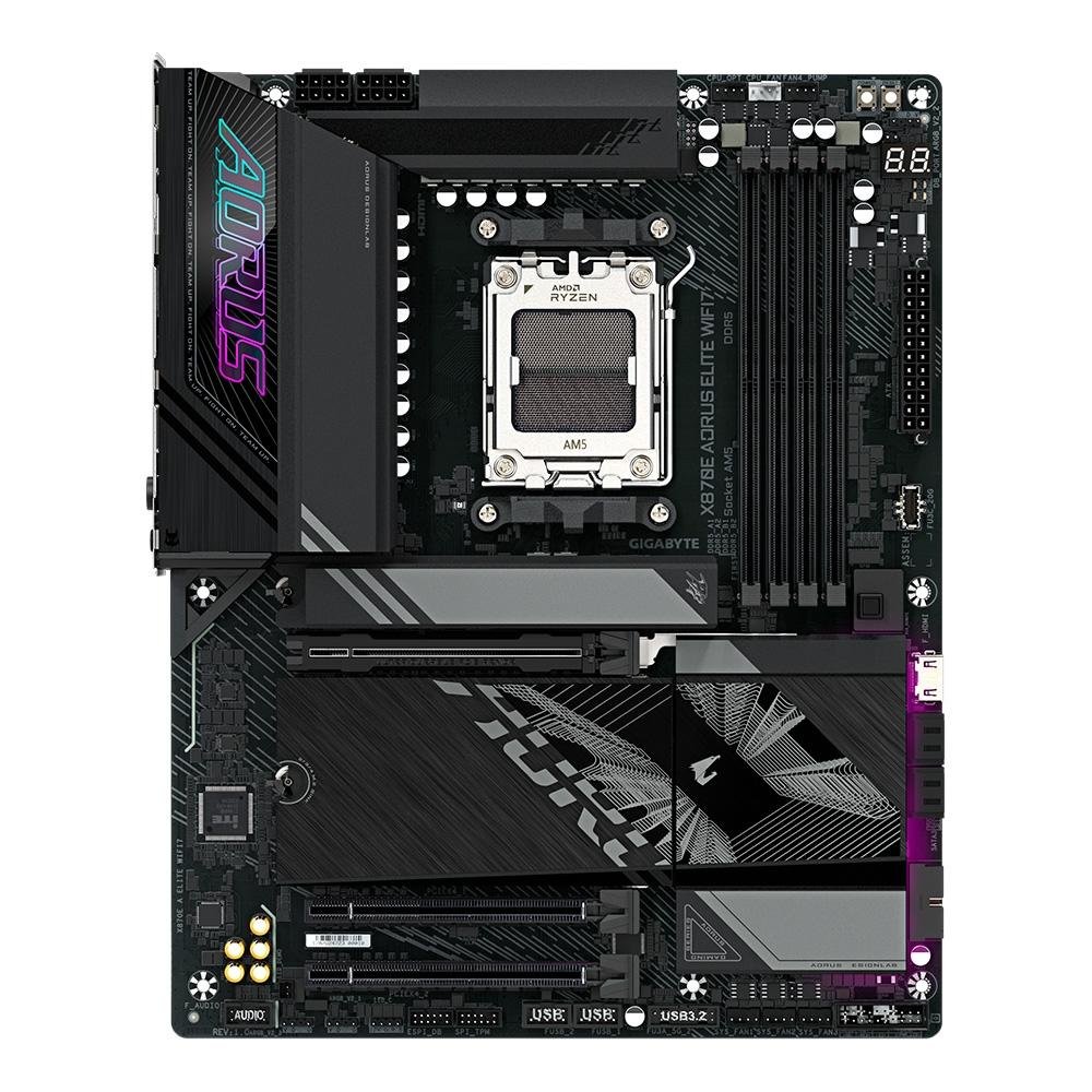Imagem 2 de 6 do produto Placa-Mãe Gigabyte X870E AORUS ELITE WIFI7, AMD AM5, ATX, DDR5, LED RGB, Bluetooth, Wi-Fi 7, Preto - X870E A ELITE WIFI7
