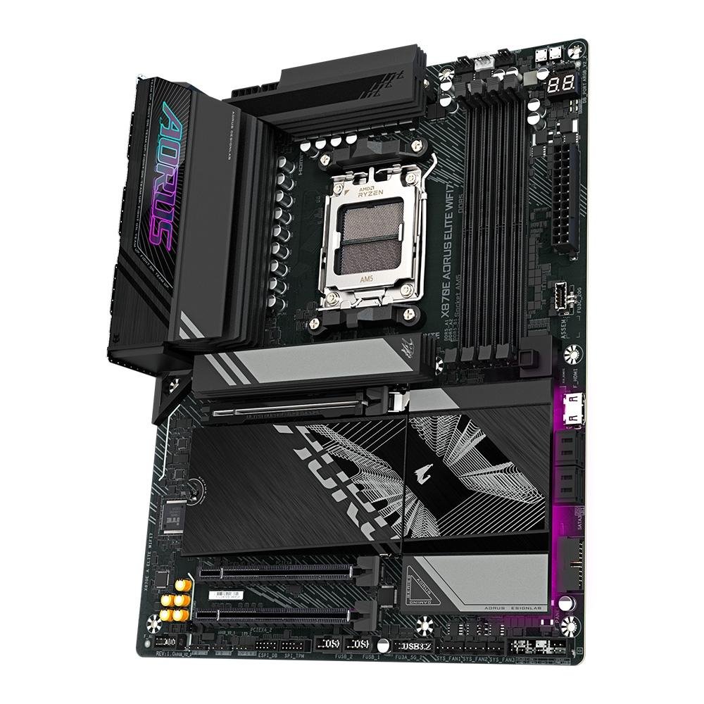 Imagem 4 de 6 do produto Placa-Mãe Gigabyte X870E AORUS ELITE WIFI7, AMD AM5, ATX, DDR5, LED RGB, Bluetooth, Wi-Fi 7, Preto - X870E A ELITE WIFI7