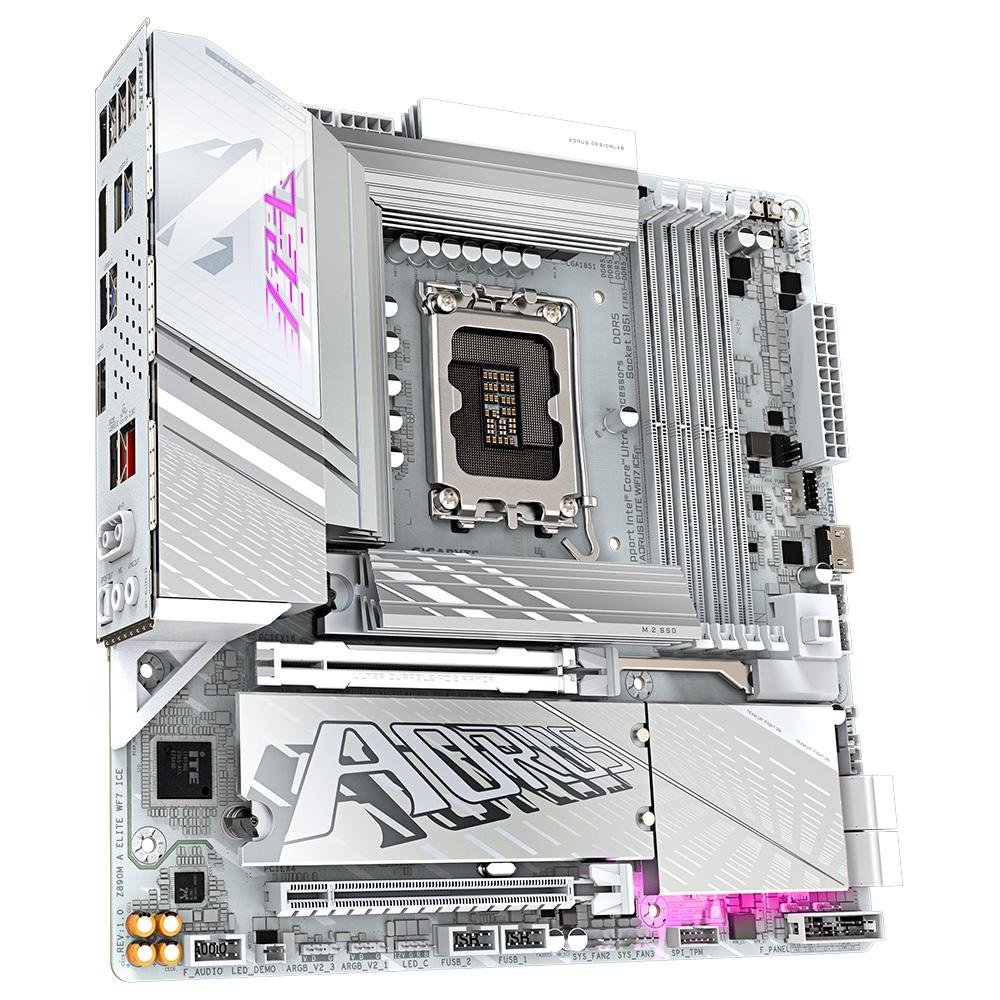 Placa-Mãe Gigabyte Z890M AORUS ELITE WIFI7 ICE, Intel, mATX, DDR5, RGB, Wi-Fi 7, Bluetooth, Branco - Z890M A ELITE WF7 ICE - view 2