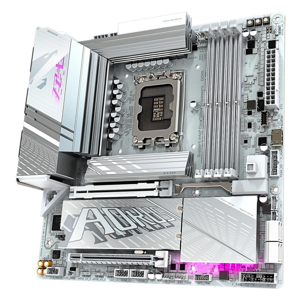 Placa-Mãe Gigabyte Z890M AORUS ELITE WIFI7 ICE, Intel, mATX, DDR5, RGB, Wi-Fi 7, Bluetooth, Branco - Z890M A ELITE WF7 ICE - view 3