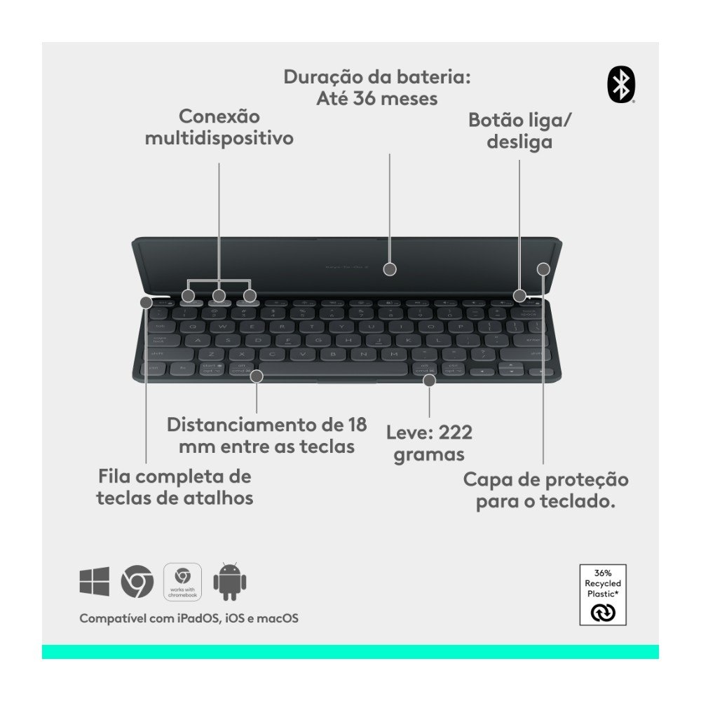 Teclado Sem Fio ( Balão.info) Keys-To-Go 2, Bluetooth, para Tablets, ( Balão.info), macOs, Windows, Capa Integrada, Grafite - 920-( Balão.info - foto 6