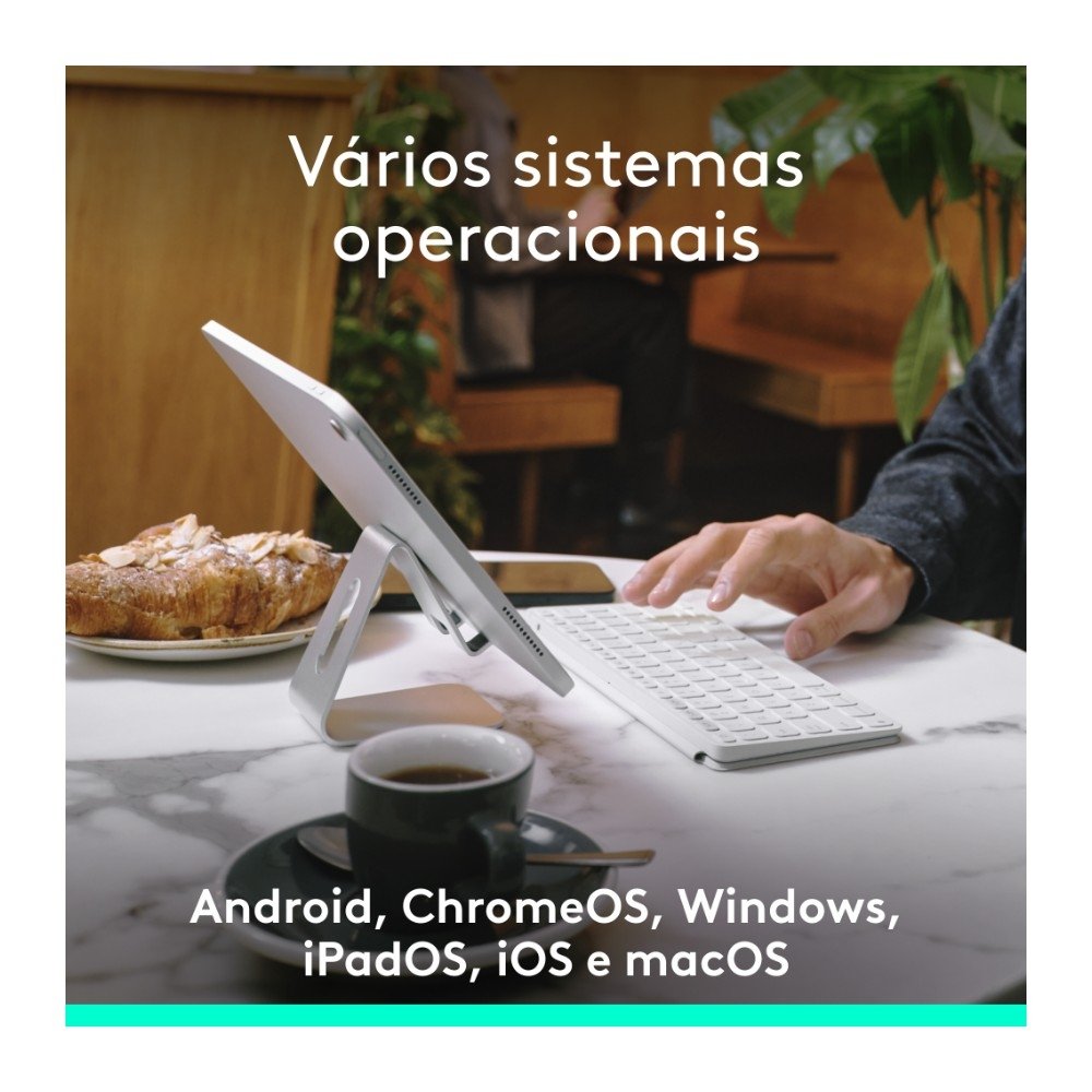 Imagem 5 de 9 do produto Teclado Sem Fio Logitech Keys-To-Go 2, Bluetooth, para Tablets, macOs, Windows, Capa Integrada, Claro - 920-012919
