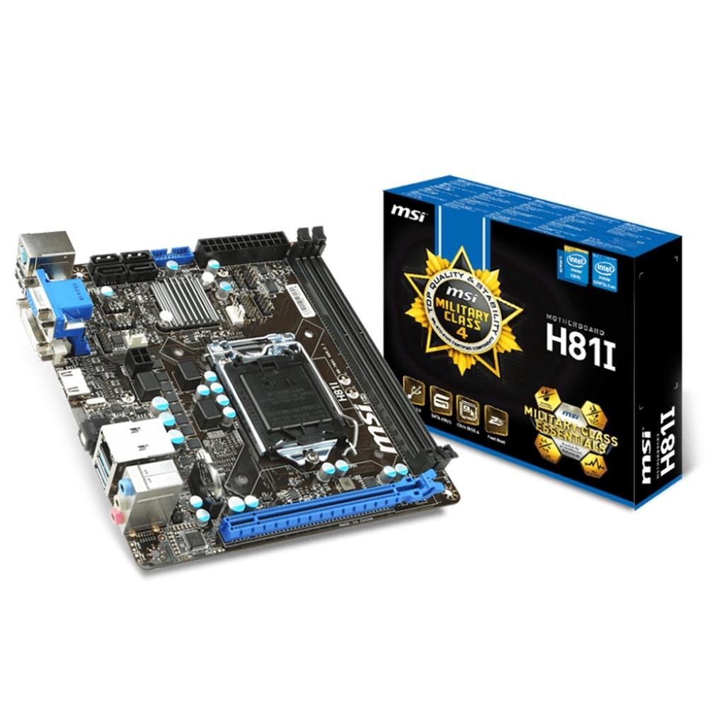 Placa-Mãe MSI p/ Intel LGA 1150 Mini ITX H81I, 2xDDR3, SATA III, HDMI, DVI VGA, USB 3.0 Placa-Mãe MSI p/ Intel LGA 1150 Mini ITX H81I, 2xDDR3, SATA III, HDMI, DVI VGA, USB 3.0