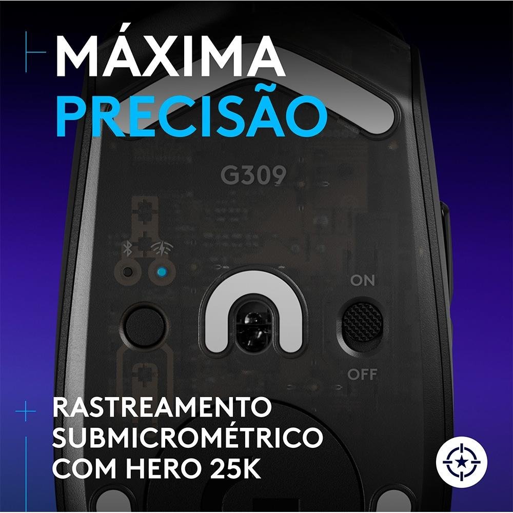 Mouse Gamer sem fio ( Balão.info) G309 ( Balão.info) com Switches LIGHTFORCE, Sensor HERO 25K, 6 botões programáveis, Preto - 910-( Balão.info - foto 4