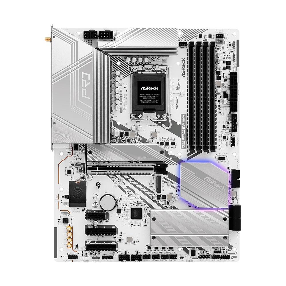 Imagem 2 de 5 do produto Placa-Mãe ASRock Z890 Pro RS, Intel, LGA 1851, ATX, DDR5, WiFi, Branco - 90-MXBP40-A0UAYZ