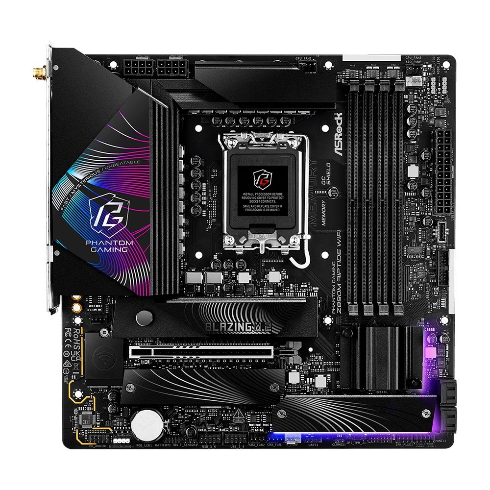 Placa-Mãe ASRock Z890M Riptide, Intel, LGA 1851, Micro ATX, WiFi, DDR5, Preto - 90-MXBPJ 6