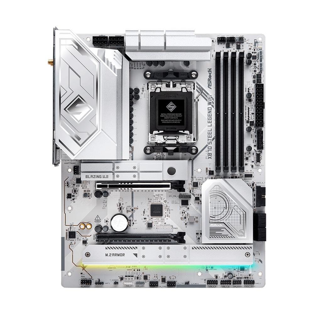 Imagem 2 de 5 do produto Placa-Mãe ASRock X870 Steel Legend, AMD, ATX, AM5, DDR5, WiFi, Branco - 90-MXBPQ0-A0UAYZ