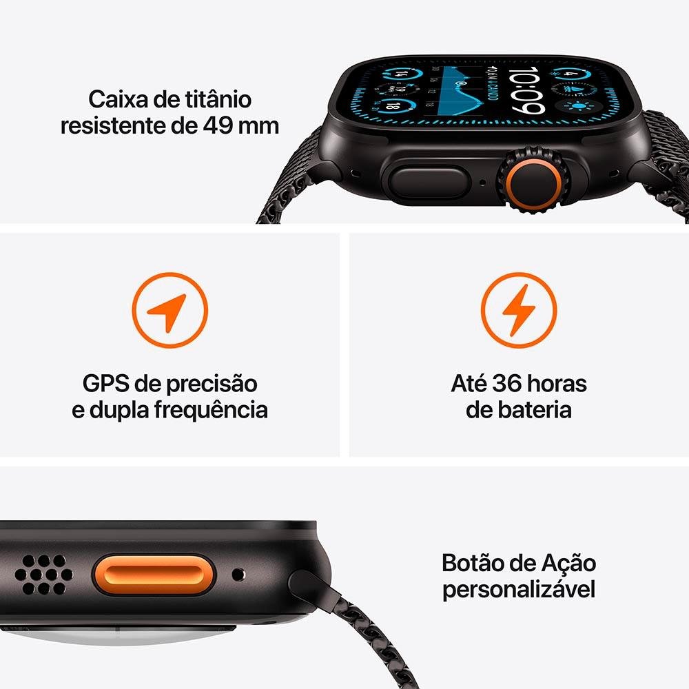 Apple Watch Ultra 2 GPS + Cellular, Caixa Preta de Titânio de 49 mm, Pulseira Loop Alpina Verde Escura, Tamanho M - MX4R3BE/A - view 3