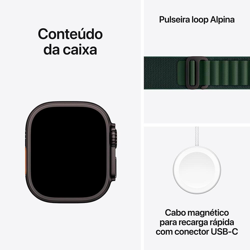 Apple Watch Ultra 2 GPS + Cellular, Caixa Preta de Titânio de 49 mm, Pulseira Loop Alpina Verde Escura, Tamanho M - MX4R3BE/A - view 9
