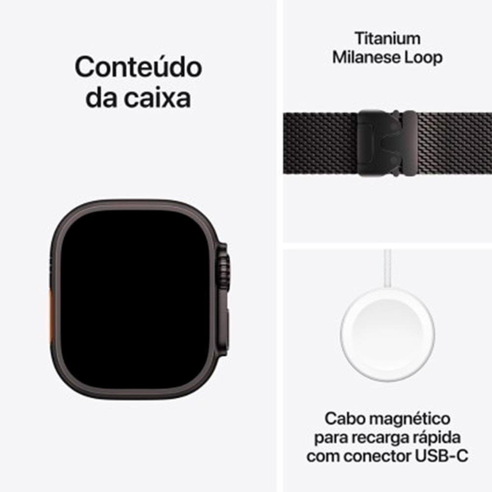 Apple Watch Ultra 2 GPS + Cellular, Case Preta de Titânio de 49 mm, Pulseira Preta Estilo Milanês de Titânio M - MX5U3BE/A - view 9