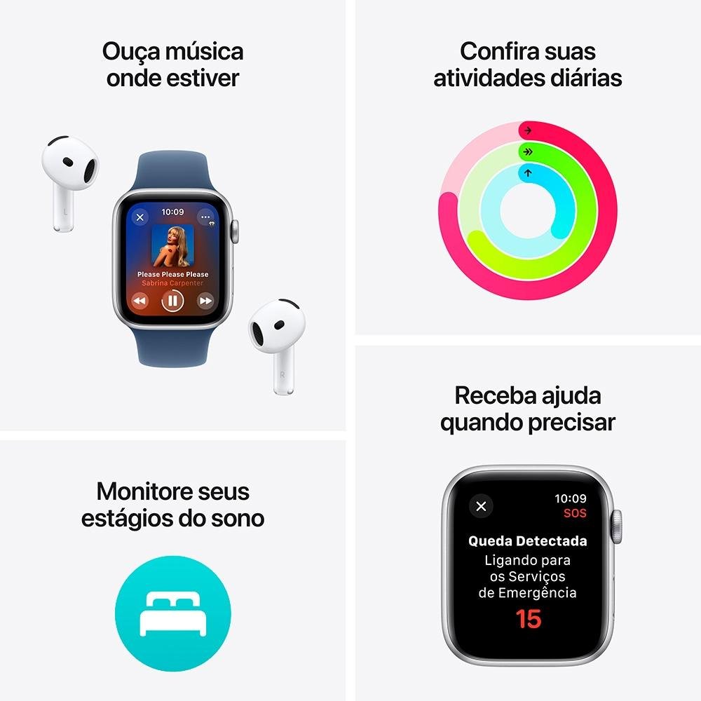 Apple Watch SE GPS, Caixa Meia-Noite de Alumínio de 44 mm, Pulseira Esportiva Meia-Noite, Tamanho M/G - MXEK3BE/A - view 3