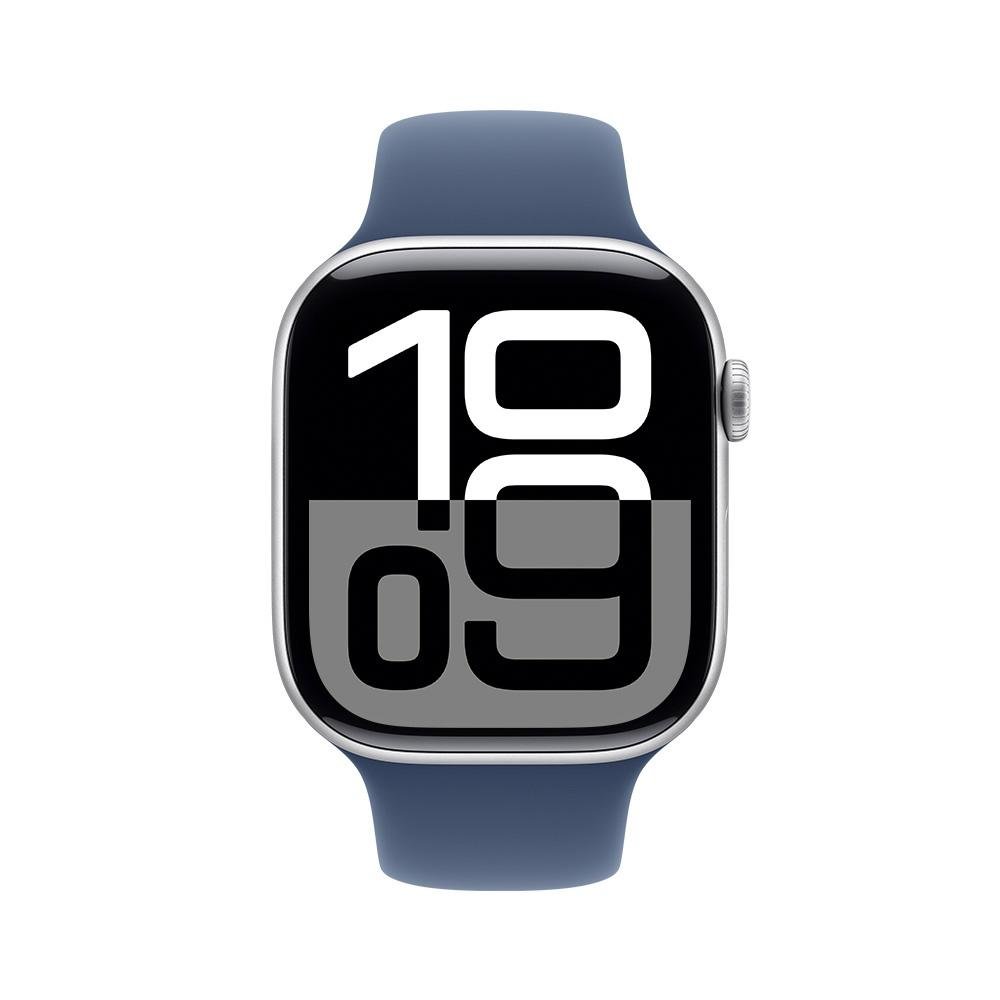 Imagem 2 de 10 do produto Apple Watch Series 10 GPS, Caixa Prateada de Alumínio de 46 mm, Pulseira Esportiva Denim, Tamanho M/G - MWWM3AM/A