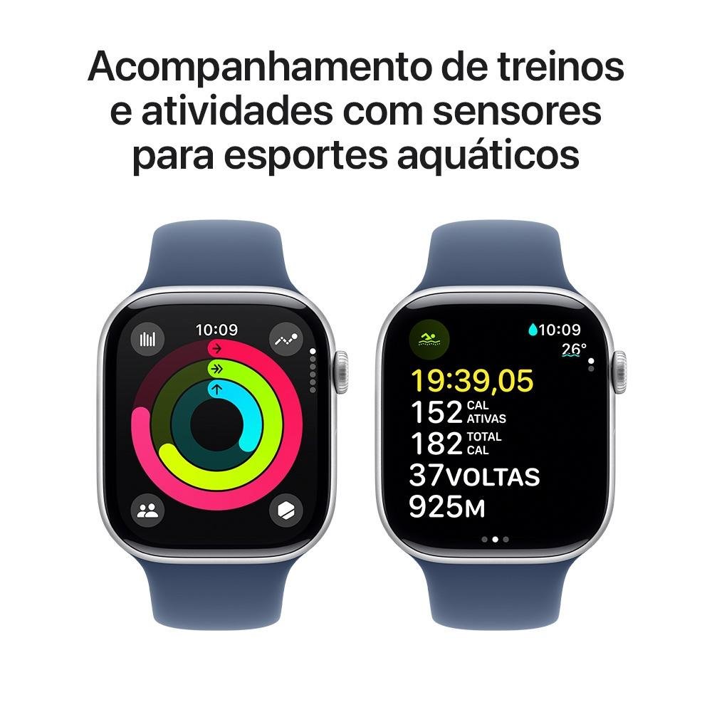 Apple Watch Series 10 GPS, Caixa Prateada de Alumínio de 46 mm, Pulseira Esportiva Denim, Tamanho M/G - MWWM3AM/A - view 4