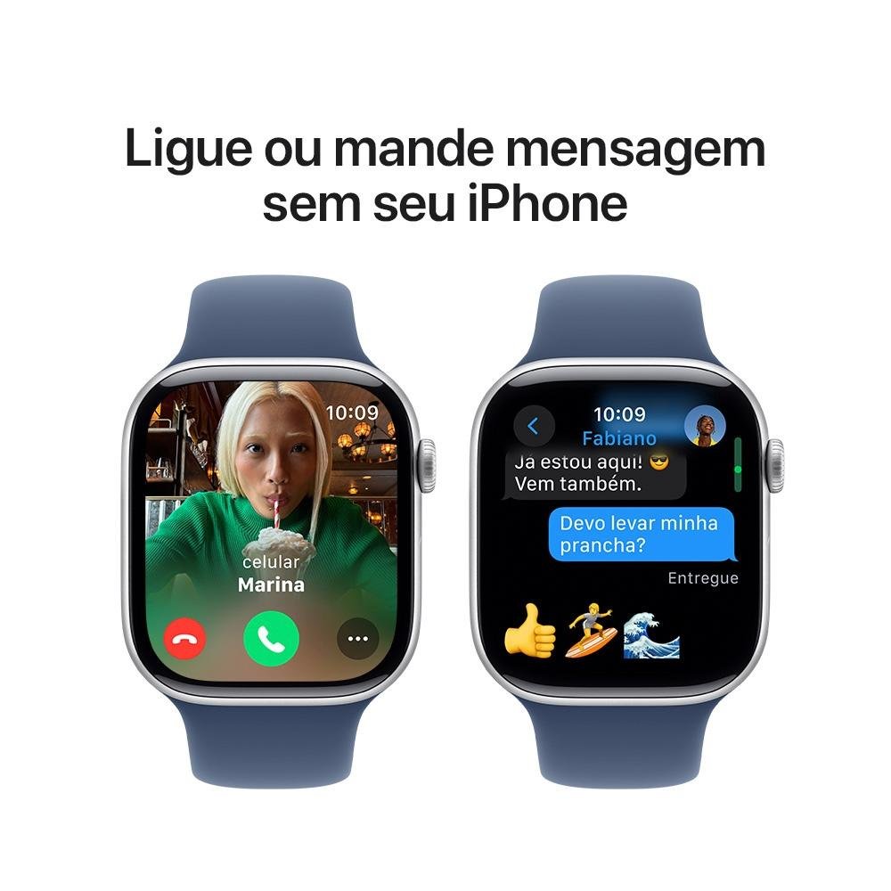 Imagem 7 de 10 do produto Apple Watch Series 10 GPS, Caixa Prateada de Alumínio de 46 mm, Pulseira Esportiva Denim, Tamanho M/G - MWWM3AM/A