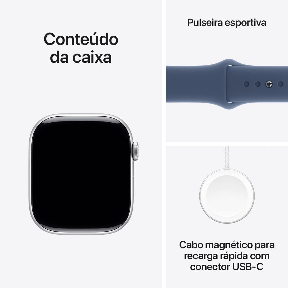 Imagem 9 de 10 do produto Apple Watch Series 10 GPS, Caixa Prateada de Alumínio de 46 mm, Pulseira Esportiva Denim, Tamanho M/G - MWWM3AM/A