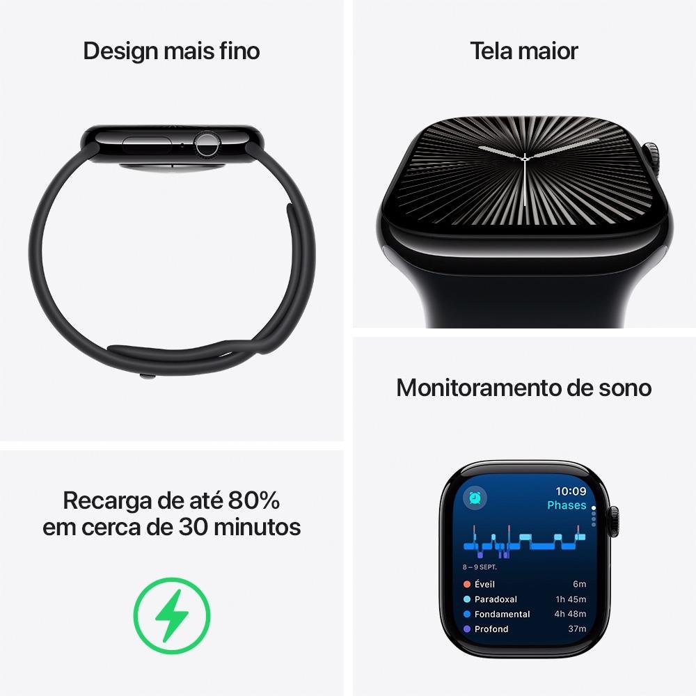 Apple Watch Series 10 GPS, Caixa Cor de Ouro Rosa de Alumínio de 46 mm, Pulseira Loop Esportiva Ameixa - MWWV3AM/A Apple Watch Series 10 GPS, Caixa Cor de Ouro Rosa de Alumínio de 46 mm, Pulseira Loop Esportiva Ameixa - MWWV3AM/A
