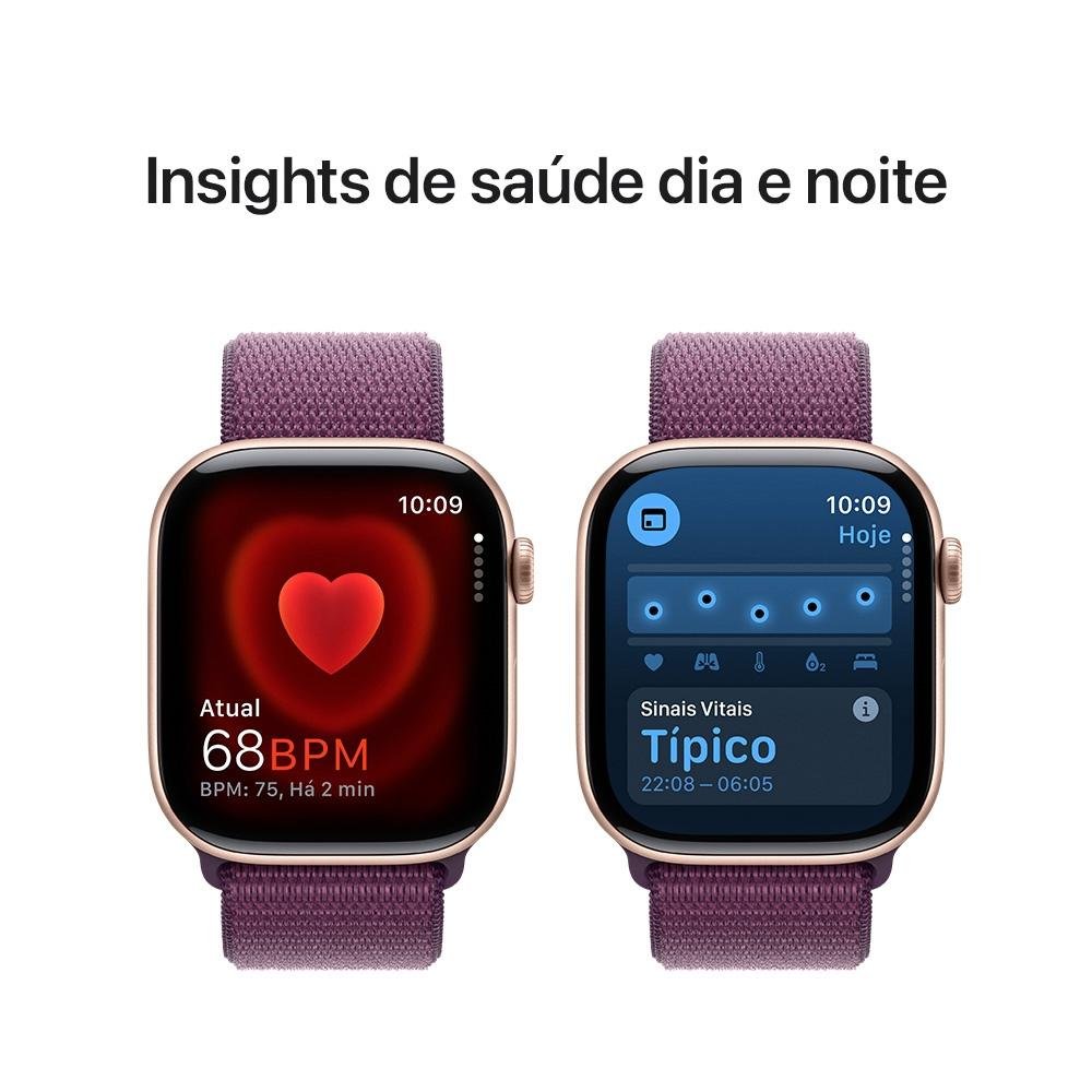 Apple Watch Series 10 GPS, Caixa Cor de Ouro Rosa de Alumínio de 46 mm, Pulseira Loop Esportiva Ameixa - MWWV3AM/A Apple Watch Series 10 GPS, Caixa Cor de Ouro Rosa de Alumínio de 46 mm, Pulseira Loop Esportiva Ameixa - MWWV3AM/A