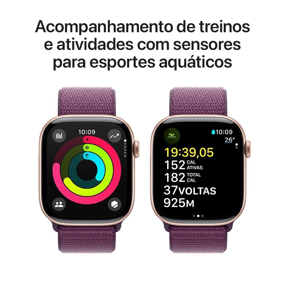 Apple Watch Series 10 GPS, Caixa Cor de Ouro Rosa de Alumínio de 46 mm, Pulseira Loop Esportiva Ameixa - MWWV3AM/A Apple Watch Series 10 GPS, Caixa Cor de Ouro Rosa de Alumínio de 46 mm, Pulseira Loop Esportiva Ameixa - MWWV3AM/A